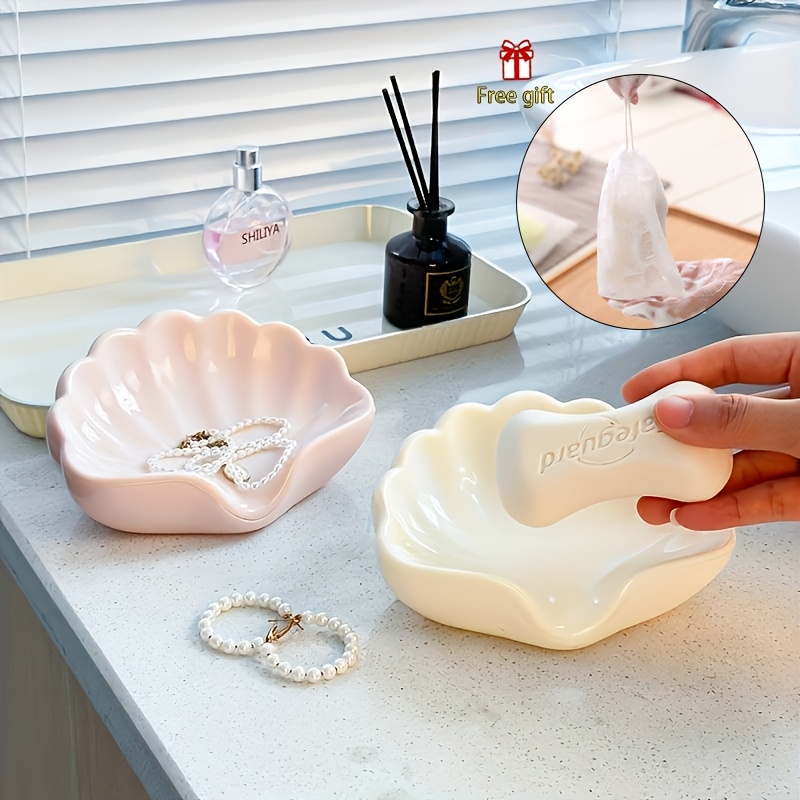 Nordic Style Seashell Soap Dish and Soap Net Set, 2pcs